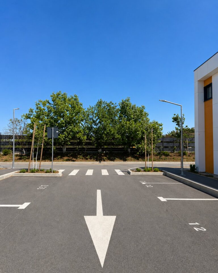 Locuri de parcare amplasate in fata locuintelor din cartierul The Village